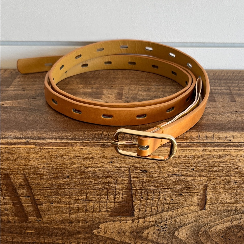 Tan Leather Belt with Gold Buckle